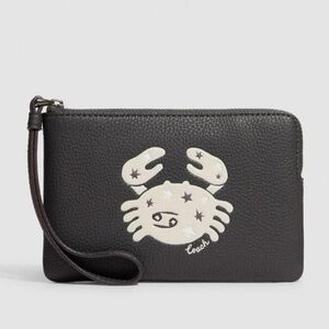 NWT Coach Corner Zip Zodiac Wristlet In Canvas Leather With Cancer CF531